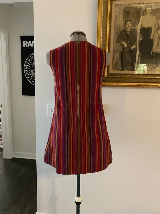 1960s Vintage Multicolor Striped Sleeveless Mini Dress - Red, Purple, Orange - Picture 2 of 7